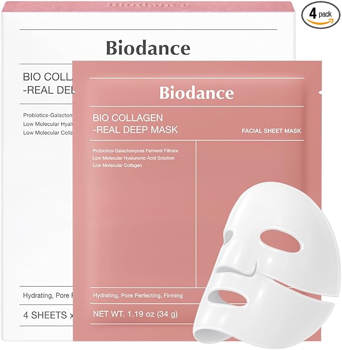 BIODANCE Bio-Collagen Real Deep Mask, Hydrogel Mask, Pore Minimizing, Elasticity Improvement, Korean Skincare | 1.19oz(34g) x 4ea