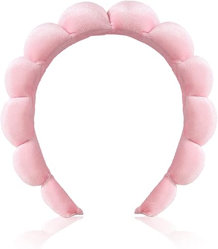 Headband Spa Headbands for Women Sponge & Terry Towel Cloth Fabric Cute Skincare Headband for Face Washing, Shower, Facial Mask (Pink)