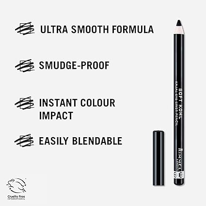 Rimmel London Soft Kohl Smudge-proof Eyeliner Pencil, Jet black, 1.2 g
