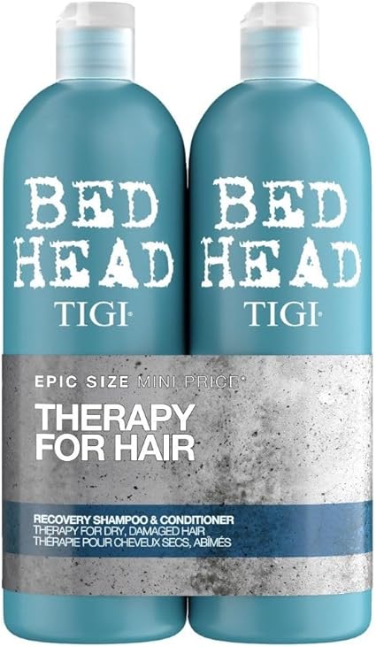 Bed Head by TIGI 750ml Recovery Shampoo and Conditioner Set - Deep Moisture, Salon-Pro, Shampoo and Conditioner for Dry, Heat Damaged Hair to Control Frizz, Unisex Colour Protection Hair Treatment