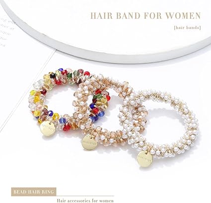Runmi Hair Ties 3 Pcs Pearl Hair Scrunchies Elastic Stretchy Hair Bands Hair Accessories for Women and Girls