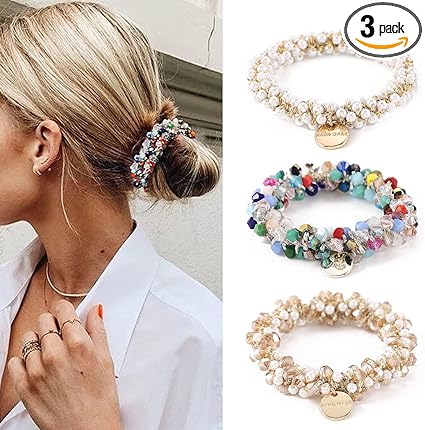 Runmi Hair Ties 3 Pcs Pearl Hair Scrunchies Elastic Stretchy Hair Bands Hair Accessories for Women and Girls