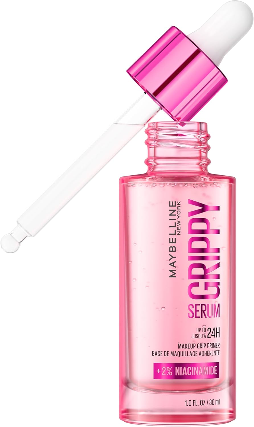 Maybelline New York Grippy Serum Makeup Primer, Glides On Like A Serum, Up To 24H Wear, Instantly Plumps & Hydrates Skin, +2% Niacinamide, Water-Based Formula, Suitable For All Skin Types (30ml)