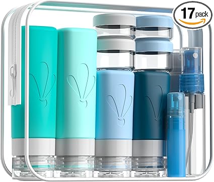 INSFIT Silicone Travel Bottles Set, 17 Pack Travel Size Toiletries, Leakproof Travel Bottles for Toiletries, Travel Accessories for Women, Airplane Travel Essentials, Travel Containers for Toiletries